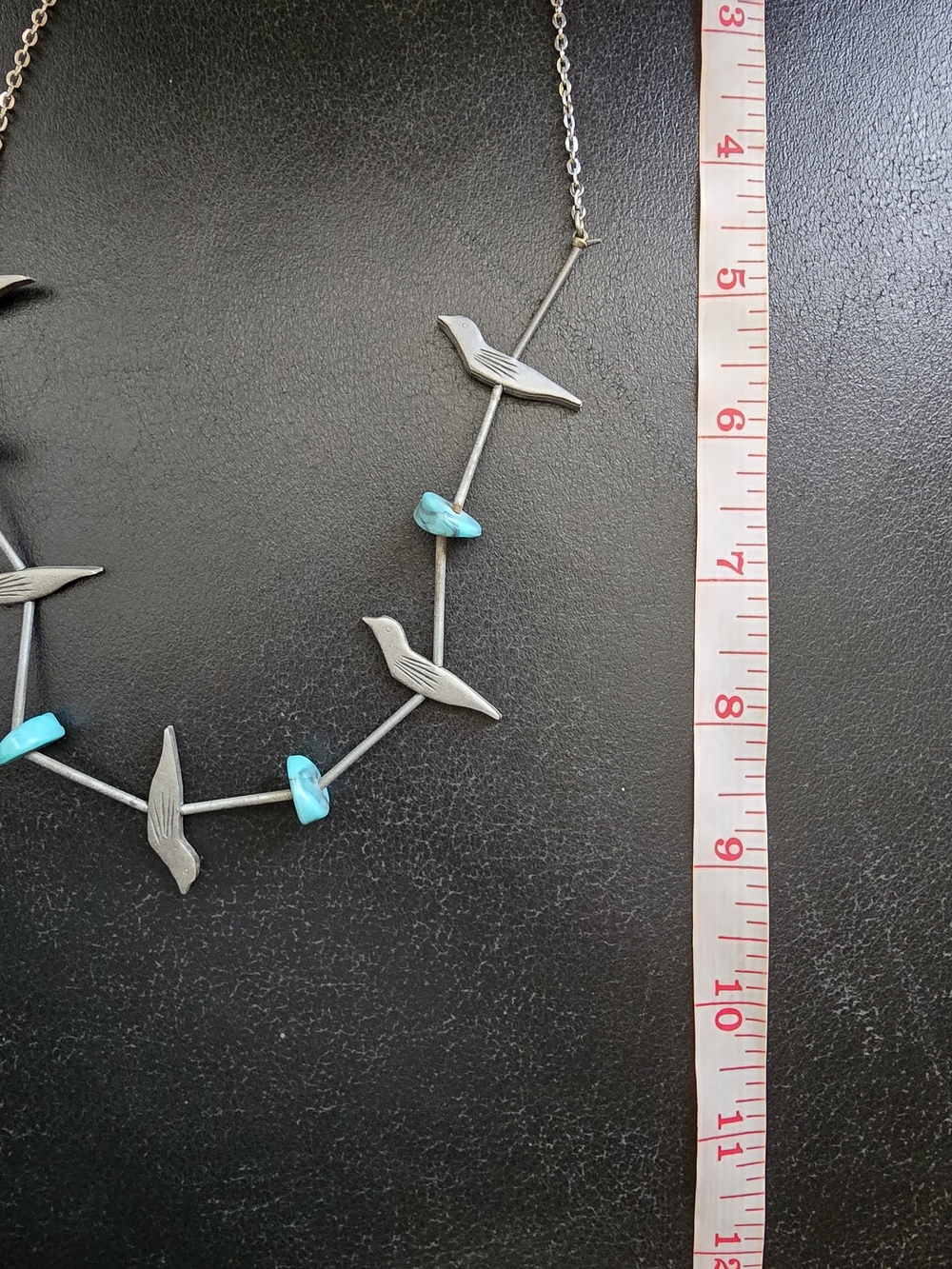 Vintage Southwestern Liquid Silver Style Bird Fetish Turquoise Necklace - Picture 3 of 5